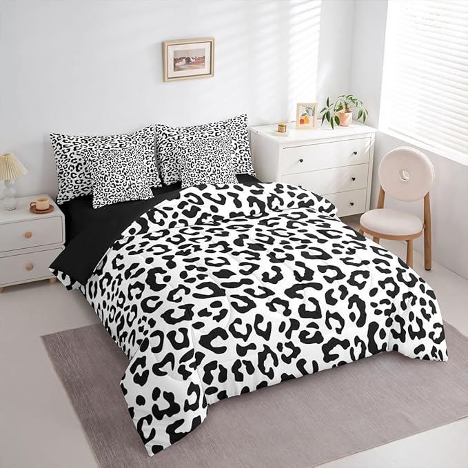 jejeloiu Black Leopard Comforter Set with SheetsPillowcases &amp Cushion Cover Kids Animal Print 7 Piece Bedding Set Twin Size Safari Bed in a Bag for Women Men Room Decor Microfiber Cheetah