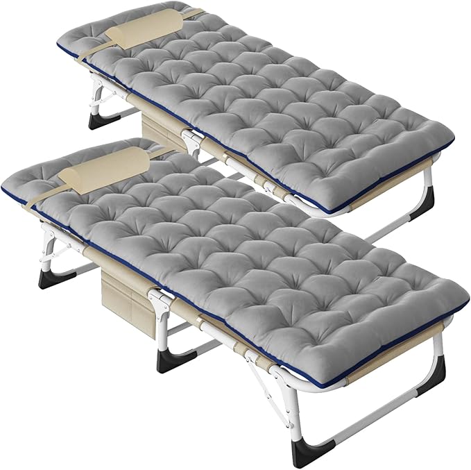 DoCred Folding Camping Cot with Mattress 2 Pack Heavy Duty Folding Cot for Adults Portable Sleeping Cot Bed Adults Outdoor Bed with Carry Bag Travel Camp Cots