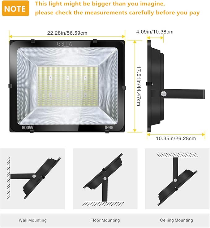 600W LED Stadium Flood Light Outdoor 3300W Equivalent 48000LM Super Bright LED Exterior Arena Light IP66 Waterproof 6000K Daylight White Commercial Lighting for Sports Fields and Counts