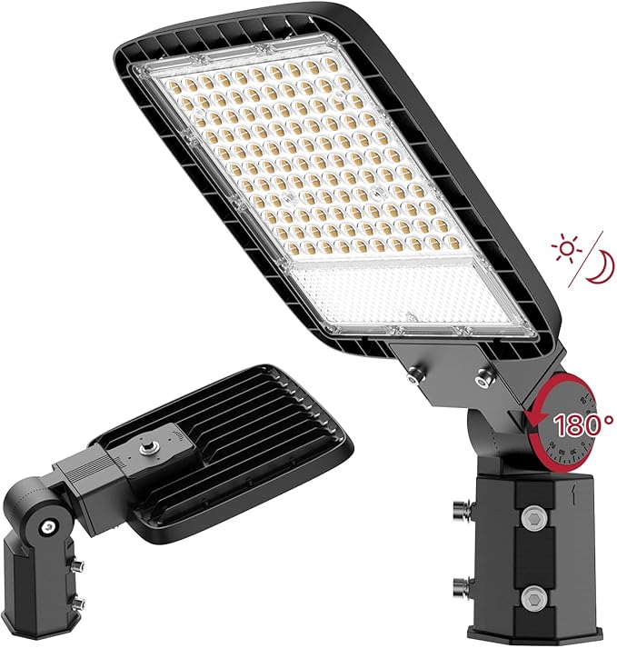 LED Parking Lot Lights Outdoor Pole Mount 150W LED Shoebox Light with Dusk to Dawn Photocell 120V LED Outdoor Lighting Exterior Flood Light Commercial Outside Light IP65 Waterproof for Yard Garage