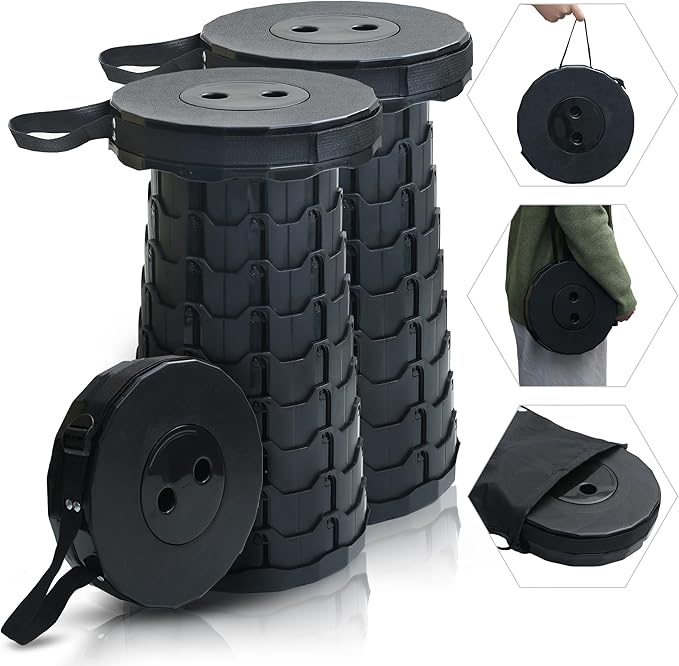 Collapsible Stool Adjustable Height Foldable Stool 396lbs Max Weight Lightweight But Sturdy Folding Stool for Fishing Hiking Tours BBQ Parties Outdoor Activities HEI-2PCS
