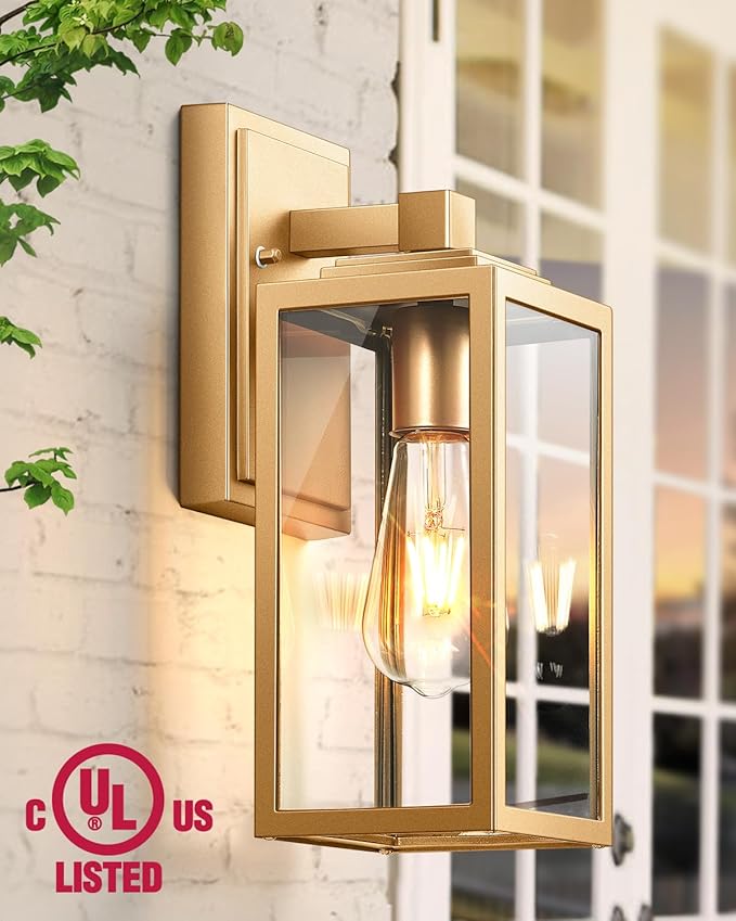 VIANIS Gold Outdoor Wall Lights 2 Pack Waterproof Outdoor Porch Lights Anti-Rust Porch Lights Outdoor Outdoor Light Fixture for House Garage Doorway Garden Tempered Glass E26 Socket