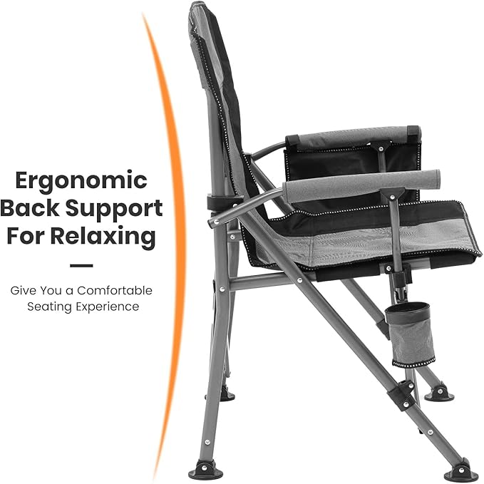 XGEAR Camping Chair with Padded Hard Armrest Sturdy Folding Camp Chair with Cup Holder Storage Pockets Carry Bag Included Support to 400 lbs