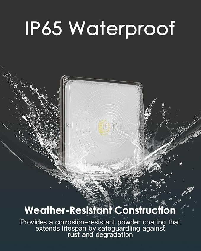 LED Canopy Lights 60W 8400LM 5000K 0-10V Dimmable 120-277VAC IP65 Waterproof UL Listed Commercial LED Canopy Lights Outdoor for Gas Station Carport Parking Garage Warehouse 6 Pack