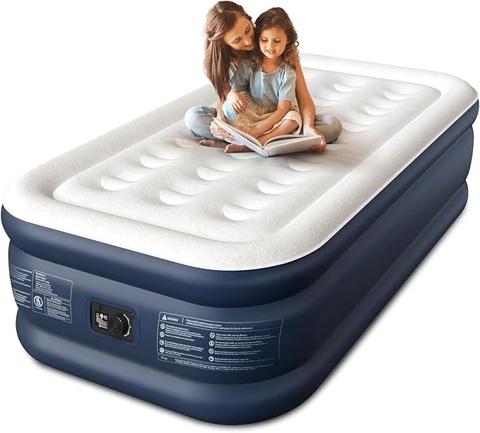 Twin XL Air Mattress with Built-in Pump 18 Raised Comfort 80“ Length 48Hr Leak-Proof Test Upgraded Honeycomb Pillar Design Supports 500 lbs 2-Min Inflation for Home Guests &amp Camping