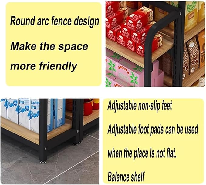 Fangool Commercial Supermarket ShelfCandy Display Rack Supermarket Shelves Center Island Cabinet Garage Shelving Heavy Duty for Stores Supermarkets Drugstores Garages(Black-a100x60x130 cm)