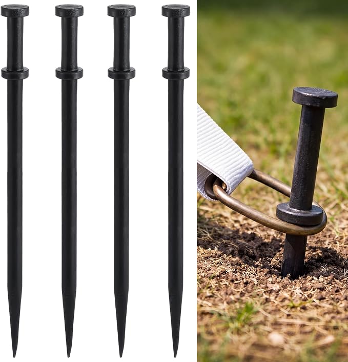 4 Pack Double Head Steel Stakes 3/4 x 30 Inch Heavy Duty Tent Ground Stakes Black Steel Ground Spikes for Speed Bump Parking Curb Outdoor Camping Tent Inflatable Garden Decor