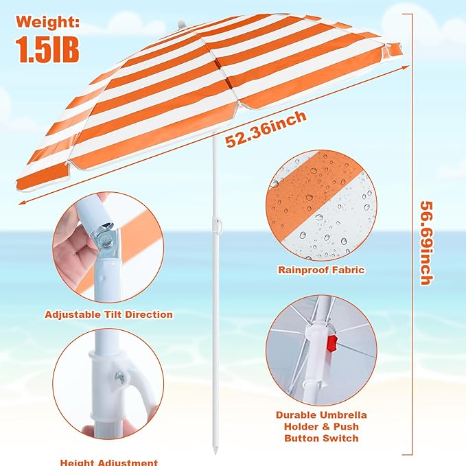 Huwena 2 Pack Beach Chair for Adult with 2 Umbrella Low Folding Chair Detachable Adjustable Lightweight with Armrests Cup Holder Carry Bag Portable for Sand Camping Travel Outdoor Pool (Orange)