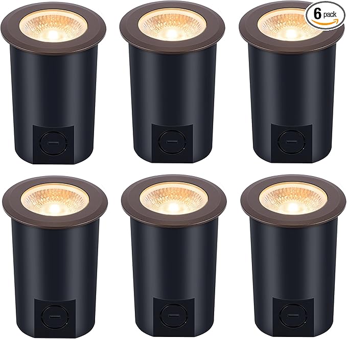 [6 Pack] CLOUDY BAY 9W LED Landscape Well Lights2700K/3000K/3500K/4000K/5000K SelectableLow Voltage 12V/24V Ground LightingWaterproof Outdoor In Ground Lights for UplightsBronze