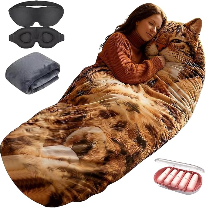 Cat Sleeping BagAdorable Cat Envelope Sleeping Bag2026 New Washable Warm Blanket for Camping and Home Lounging68.9x31.5 Inch