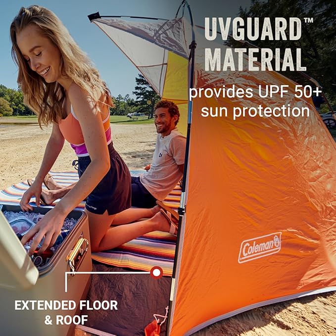 Coleman Skyshade Large Portable Sun Shelter Easy Setup with Pre-Attached Poles Canopy Provides Cover from Sand &amp Sun Great for Beach Park Tailgating Camping Backyard &amp More