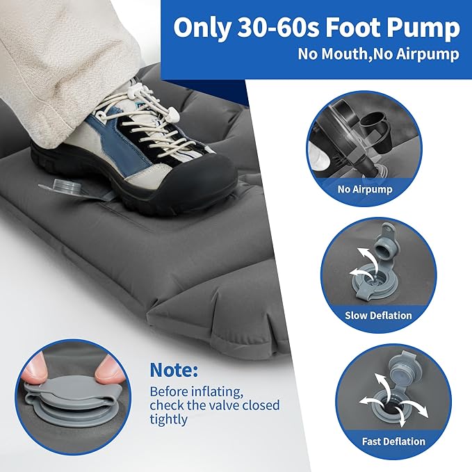 Sleeping Pad for Camping - 4” Thick Inflatable Camping Mat with Built-in Pump &amp Pillow Ultralight Self Inflating Camping pad Backpacking Sleeping Mat for Hiking Tent Traveling