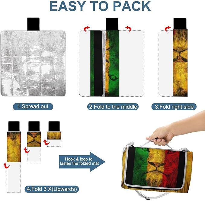 Lion of Judah Rasta Reggae Art Waterproof Outdoor Picnic Blanket Sandproof Beach Mat for Camping Hiking Grass Travelling