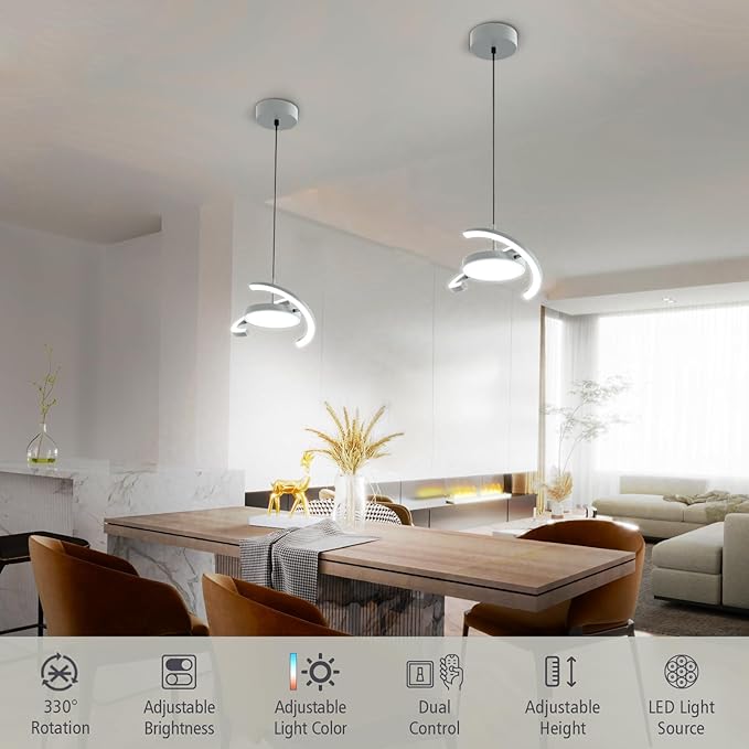 FIMEI LED Saturn Pendant Lights 3000-6000K Dimmable Adjustable Hanging Chandelier Saturn Ring Design for Dining Room Kitchen Island Entryway Bedroom Foyer Black (Gray 1)