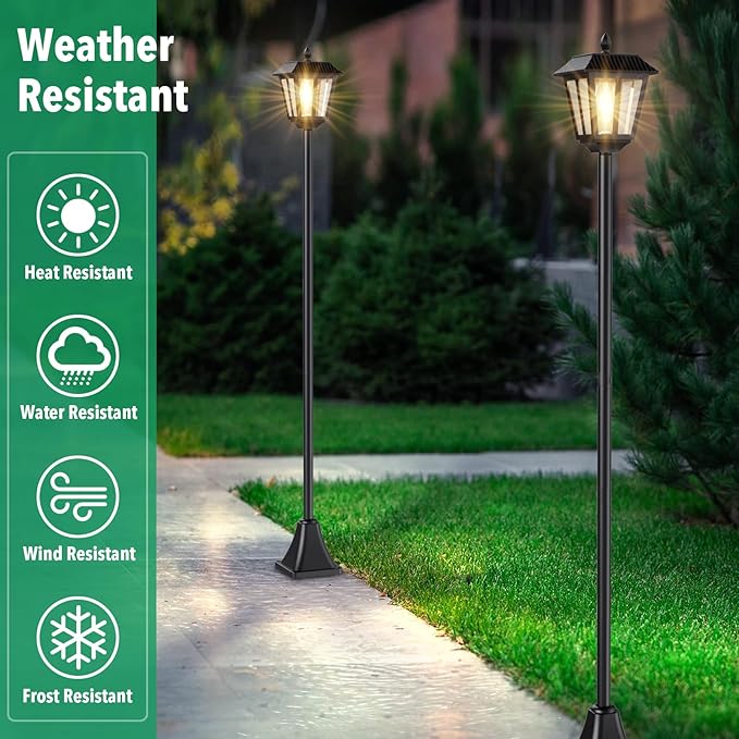 68 Solar Lamp Post Light Outdoor - 3000K Warm White IP45 Waterproof Post Solar Lights Outdoor Pole Lights Decorative Lamp for Yard Garden Patio Lawn Pathway Driveway Front/Back Door (2PK)