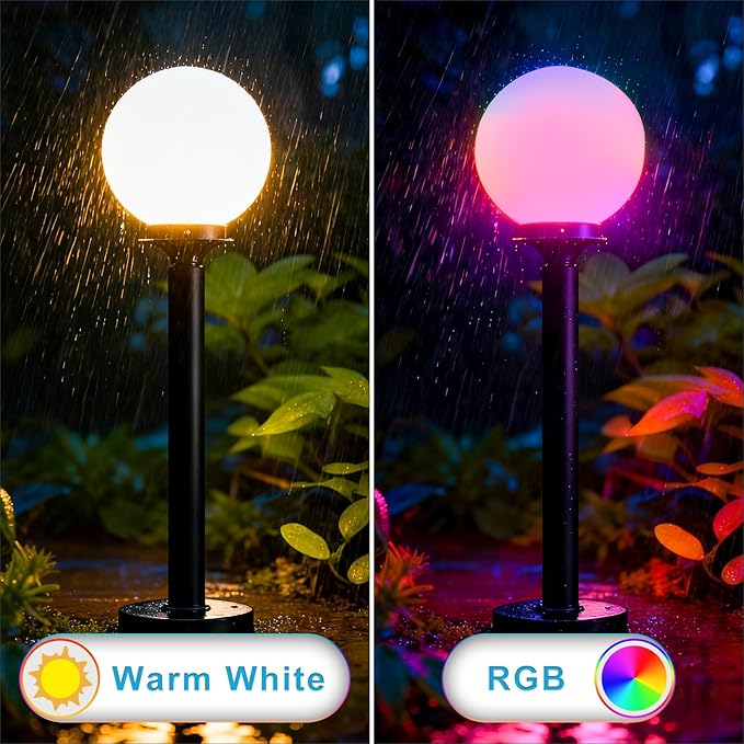 Lightdot 23'' Globe Outdoor Lamp Post Light RGBW IP65 Waterproof Yard Lamp Post for Outside Black Post Light Fixtures for Garden Patio Driveway(Bulb Included)-2Pack
