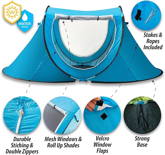Vaygway Pop-up Tent and Automatic Instant Portable Cabana - Premium Quality 2-4 Person Easy Throw Setup Windproof Waterproof Travel Cabana Beach Tent Shelter- for Hiking Camping &amp Outdoor Activit