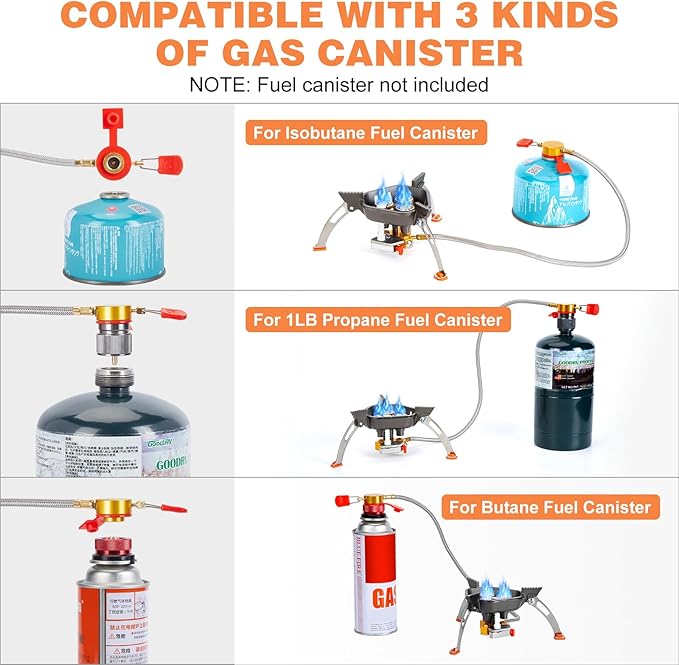 WADEO 7200W Windproof Camping Stove Camping Gas Stove with Piezo Ignition Two Fuel Canister Adapter Carry Case Portable Stove Backpacking Stove for Outdoor Backpacking Hiking and Picnic