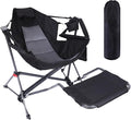 CDEN Hammock Chair with Footrest Swinging Camping Chairs Rocking Camping Chair with Detachable Footrest Cup Holder Side Pocket Armrest Foldable for Picnic Travel Festival (Black 1 Pack)