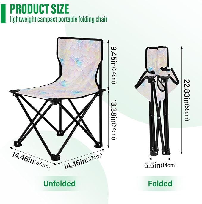 White Fish Scale Shimmering Foldable Heavy Duty Camping Chairs Lightweight Camping Chair Includes Carry Bag Lawn Chairs for Adults Heavy Duty for Indoor Traveling