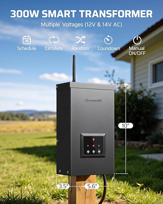 DEWENWILS Smart Low Voltage Landscape Transformer 300W 3 Independent Outputs 120V AC to 12V/14V AC Landscape Lighting Transformer with Schedule &amp Timer Compatible with Alexa &amp Google Assis