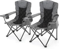 ARROWHEAD OUTDOOR 2-Pack Portable Deluxe Folding Camp Quad Chair w/Headrest Glass &amp Cup Holders Armest 6-can Cooler Heavy Duty Carry Bag 550 lbs Weight Capacity
