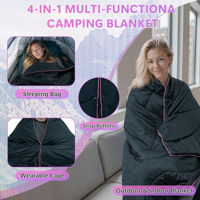 Camping Blanket Packable Lightweight Down Alternative Puffy Camping Picnic Outdoor Blankets Warm Waterproof Hammock Top Quilt for Sleeping Travel Stadium Hiking Indoor Cold Weather 55x78.8