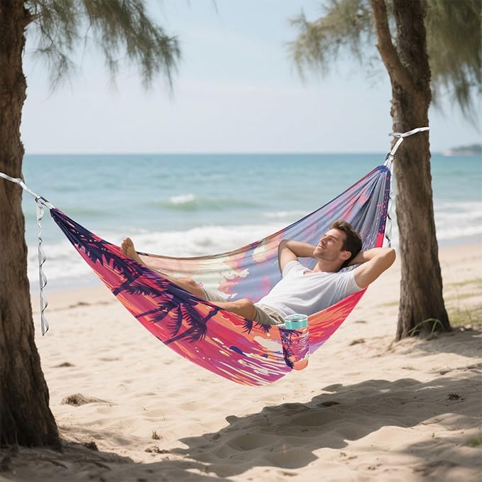 Tropical Hawaiian Beach Outdoor Hammocks with Hanging Rope Hanging Hammock for Outside Beach Patio Garden