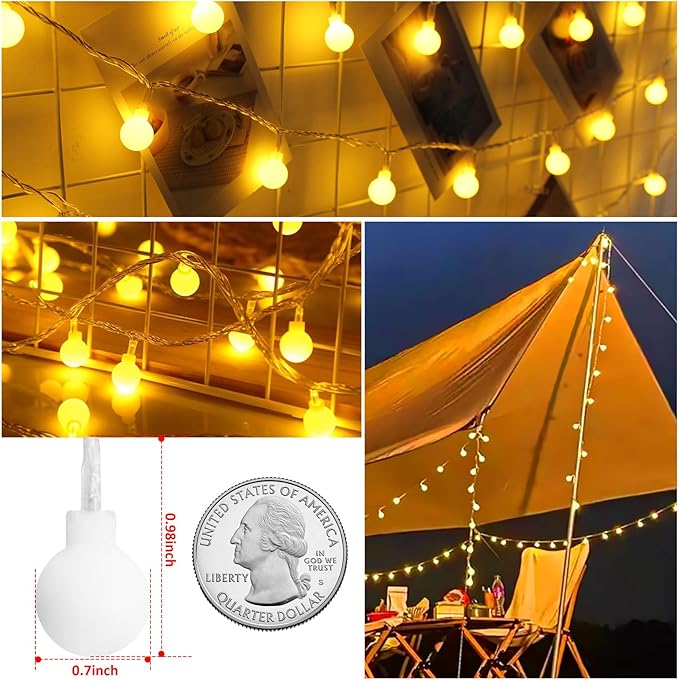 Battery Operated LED Globe String Lights 2-Pack Total 52FT 120LEDs - Each 26FT 60LEDs 8 Mode Waterproof Christmas Fairy String Lights with Remote for Home Bedroom Garden Wedding Party Decoration
