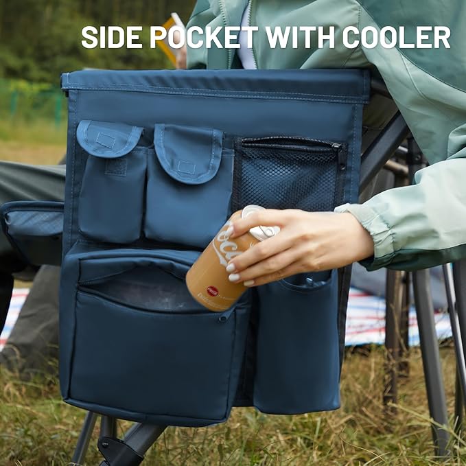 TIMBER RIDGE Oversized Folding Camping Chair High Back Heavy Duty for Adults Support up to 500lbs with Cup Holder Side Pocket Cooler Bag