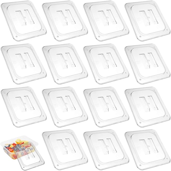 Clear Polycarbonate 1/6 Size Pan Lids 15 Pcs Stackable with Vent Holes Universal Hotel Pan Covers for Food Storage &amp Catering Fits Containers