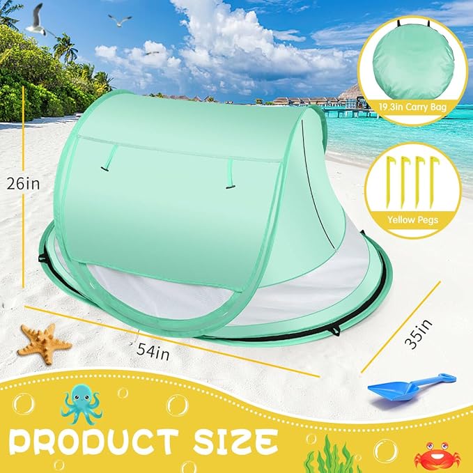 Baby Beach TentLarge Pop Up Beach Tent Sun Shade for BeachPortable Baby Travel Tent with Mosquito NetIndoor Baby Play TentUPF 50+ UV Protection Sun Shelters for Infants