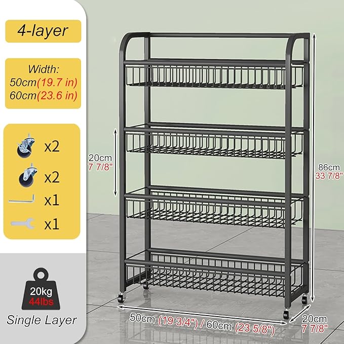 Snack Rack Stand 4-Tier Retail Display Rolling Snack Cart Organizer for Candy/Spice Supermarket Snack Organizer for Desk/Kitchen Black-W-60cm(23.6 in)