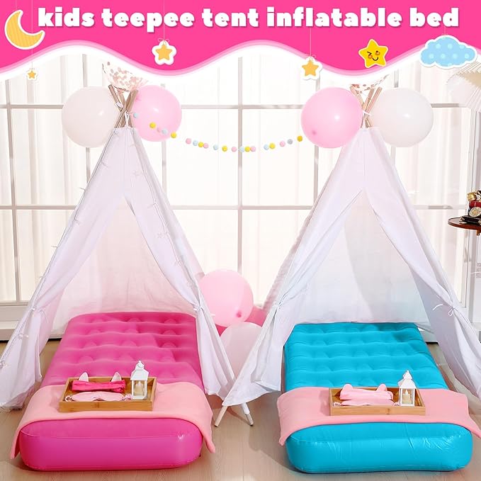 Leyndo 4 Pack Kids Air Mattress - Toddler Inflatable Bed Blow up Air Mattress for Camping Sleepovers Slumber Party Travel Portable Toddler Bed for Ages 3-10 61.99x 35.43 x 8.66 (Multicolor)