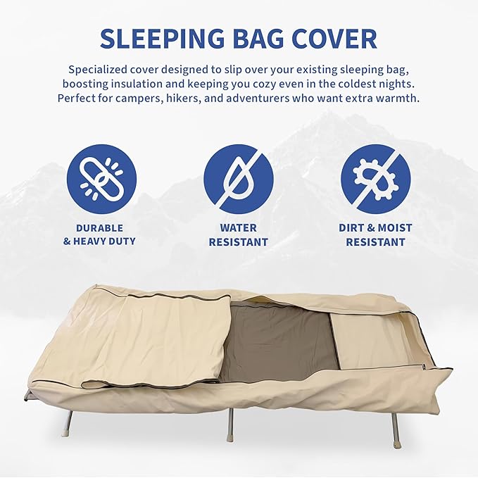 Canvas Sleeping Bag Cover Oversized Sleeping Bag Protector with Cot Pad Pocket Flap 2 Full-Length YKK Zippers Machine Washable 33 x 80 in