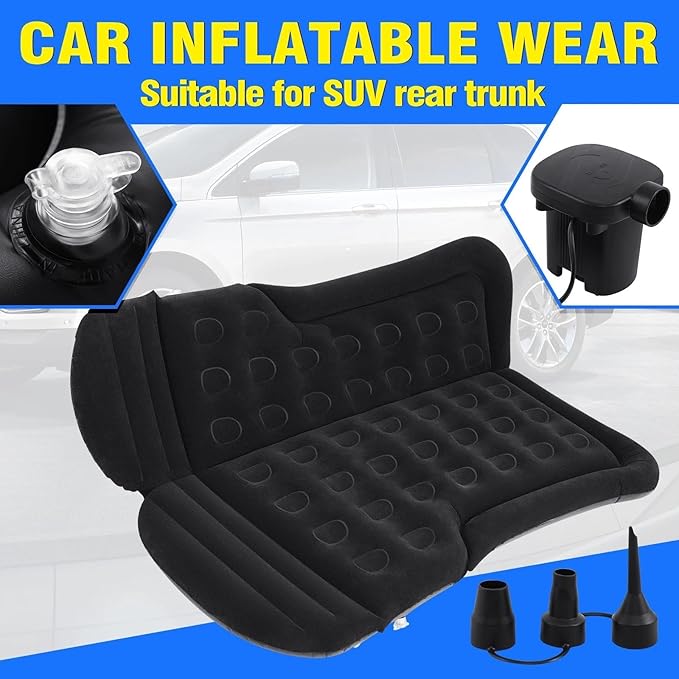 Camping Inflatable Mattress Car Inflatable Travel Mattress Car Back Seat Inflatable Bed Outdoor Camping Sleeping Mat Flocked PVC Inflatable Mattress