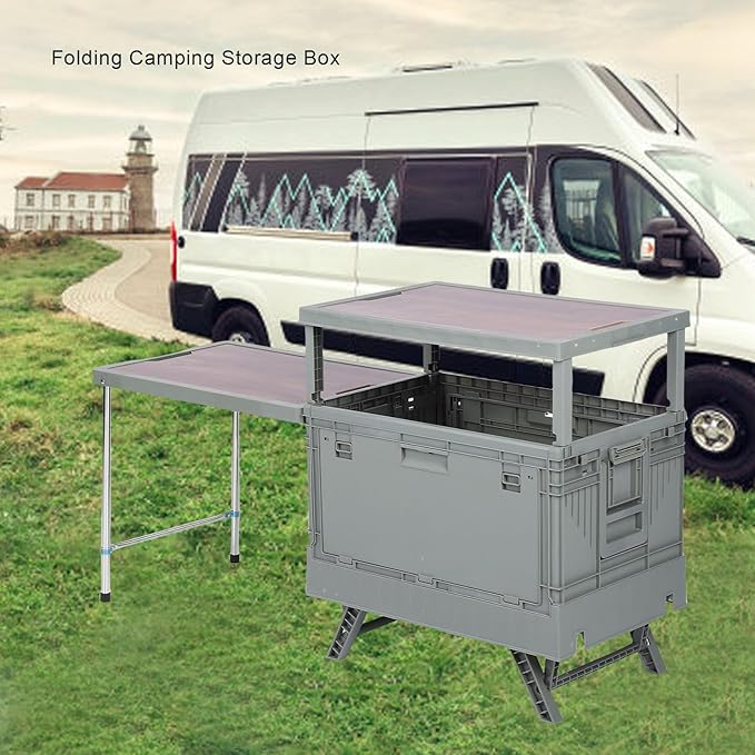 SIXRUN Collapsible Camping Box Table Top Portable Folding Camp Storage Box Multi Functional Camp Kitchen Box for Outdoor Picnic Storage (Green)