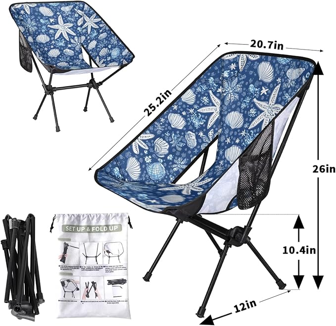 Honeybaby Folding Camping Chair Starfish Shells Theme Camping Chairs Lightweight Portable Chair Outdoor Foldable Chairs for Camping Travel Picnic Beach Hiking