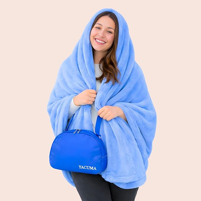 Travel Blanket Airplane Compact with Bag Ultra-Soft 40 x 60 Flannel Travel Organizer Bag with Adjustable Strap Lightweight Warmth for Long Flights