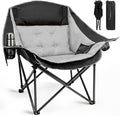 Slendor Oversized Camping Chairs - Heavy Duty Padded Outdoor Folding Camp Chair with Cup Holder and Carry Bag for Outside Sports Beach Fishing Lawn Portable Supports 500lbs Black Gray