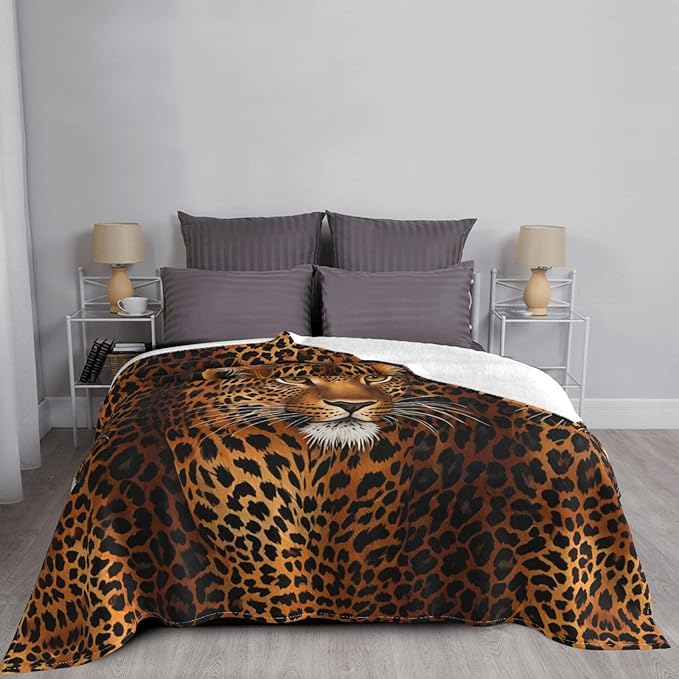 Leopard Pattern 50x40 Printed Soft Fleece Blanket for Sofa Bed and Camping - Cozy Blanket for Travel Picnics Nighttime Use