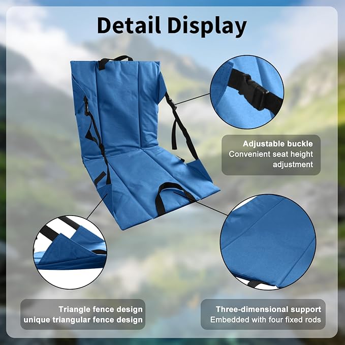 Folding Stadium Seat Cushion with Backrest Portable Bleacher Pad for Camping Fishing15.8'' x 16.5''Lightweight Chair with Backrest for Outdoor Sports and Concerts (Blue)