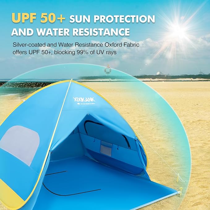 2 Second Easy Setup Pop Up Beach Tent for 2-3 PersonUPF 50+ UV Protection Beach ShadeWind Resistant Sun Protection Family Sun ShelterPortable Lightweight Cabana Canopy with Handy Carry Bag