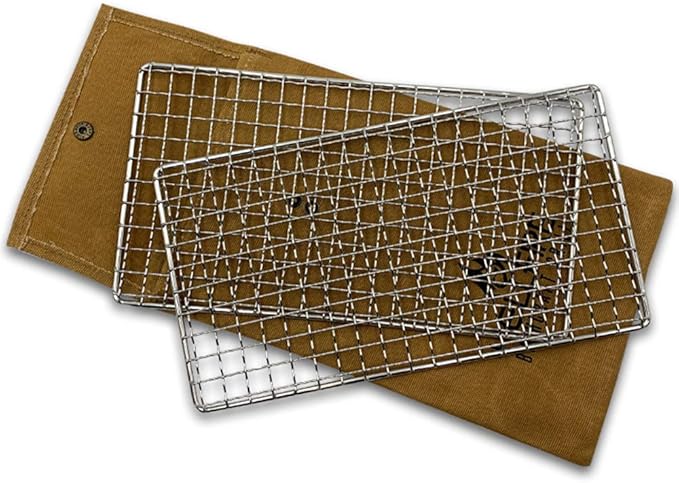 BattlBox Bushcraft Grill Stainless Steel Campfire Cooking Grate (2-Pack) Portable Camping Grate for Fire Cooking BBQ - Canvas Carrying Bag - Welded Mesh Grill Grate - Backpacking Camping Hiking