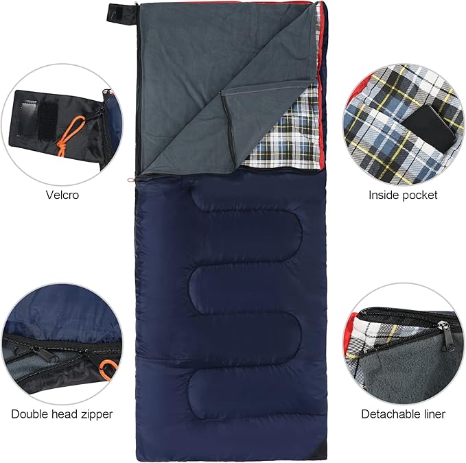 REDCAMP Cotton Flannel Sleeping Bag for Camping Backpacking Adults Cold Weather Envelope Sleeping Bags with 2/3/4/6lbs Filling