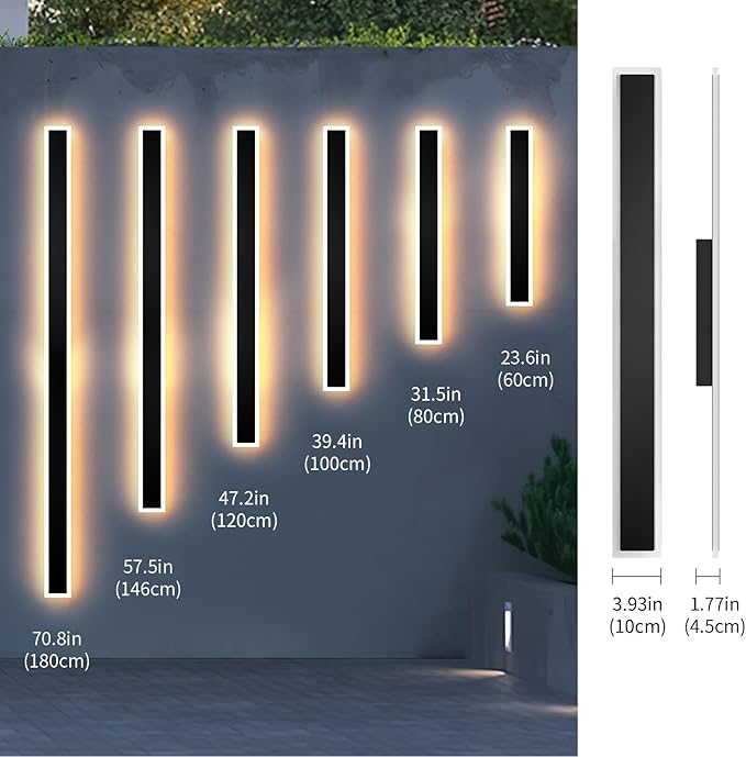 2 Pcs Modern Outdoor Wall Lights 47.2inch Dimmable 3000K-6000K with Remote Control Waterproof IP65 Exterior Long Wall Sconce for House Garage Patio