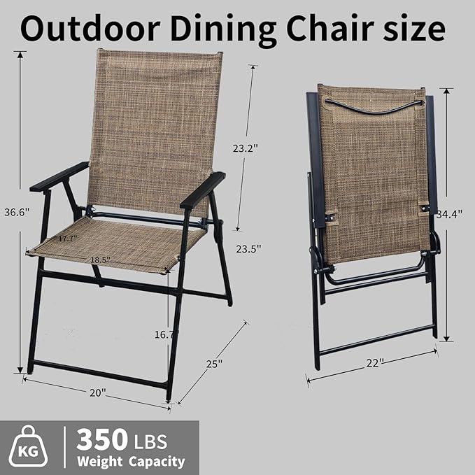 SHGJ&ampSOFT Set of 2 Folding Patio Chairs Outdoor Chair with Armrests for Lawn Garden Pool Beach Yard Lounge Metal Frame No Assembly Camping Chairs (Brown 2pc)