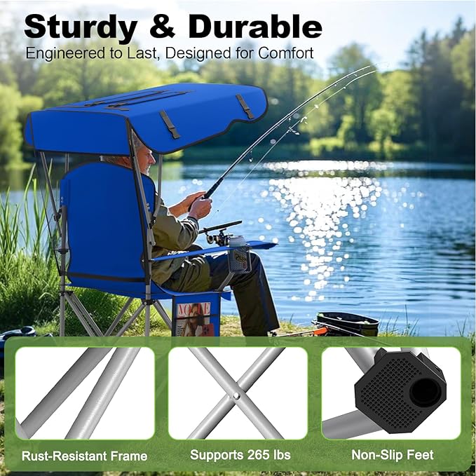Portable Camping Chair with Canopy - Folding Chair with Canopy Durable 600D Oxford Canopy Chair for Camping Beach Picnics Fishing &amp Sports