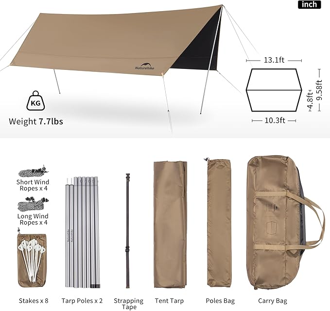 Naturehike Cloud Skies Camping Tent Tarp with Poles Waterproof PU 18000mm+ Rain Shelter Anti-UV UPF2000+ Camping Sun Shelter Canopy