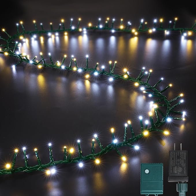 LAMPHOME 500 LED String Lights - Outdoor/Indoor Plug-in Twinkle Fairy Lights 46ft 500LED Warm White &amp White